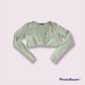 Sage Green Cropped Button Up Cardigan